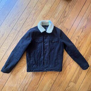 Asos Trucker Jacket Faux Borg Collar - Black (white collar) - S